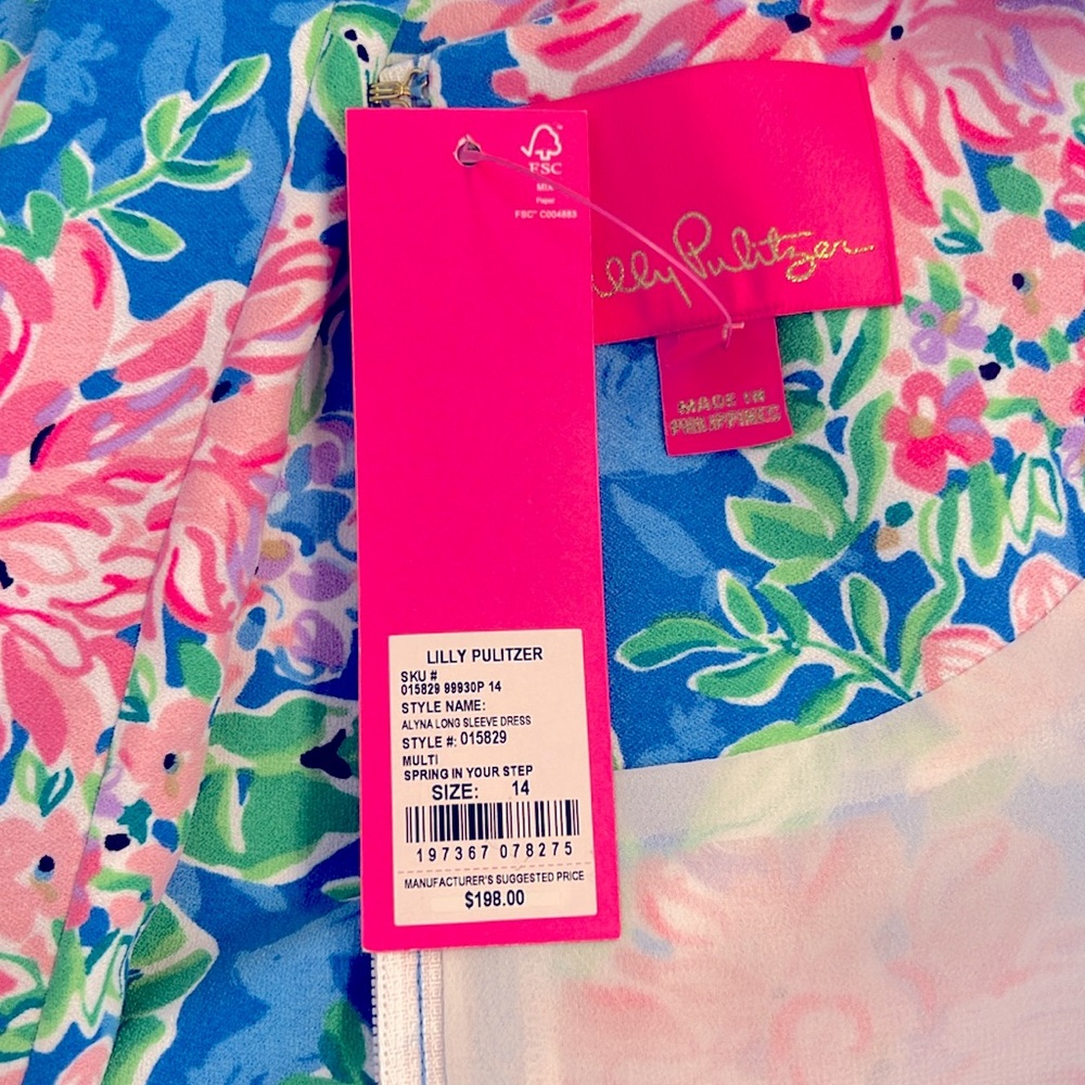 Lilly Pulitzer Alyna Long Sleeve Dress Spring in Your Step Size 14 NWT - Picture 6 of 10